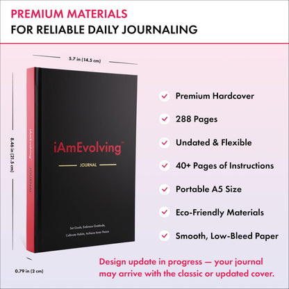 Daily Gratitude, Goal Setting & Habit Tracker Journal for Women & Men with 9-Point Emotional Wellness Scale — iAmEvolving™ 288-Page Hardcover Personal Growth Planner (Black Cover)