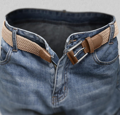 BULLIANT Belt for Men 2Pack,Mens Gift Stretch Braided Web Belt Elastic for Casual Golf Jeans,1 3/8"(Black/Beige,30"-34" Waist Adjustable)