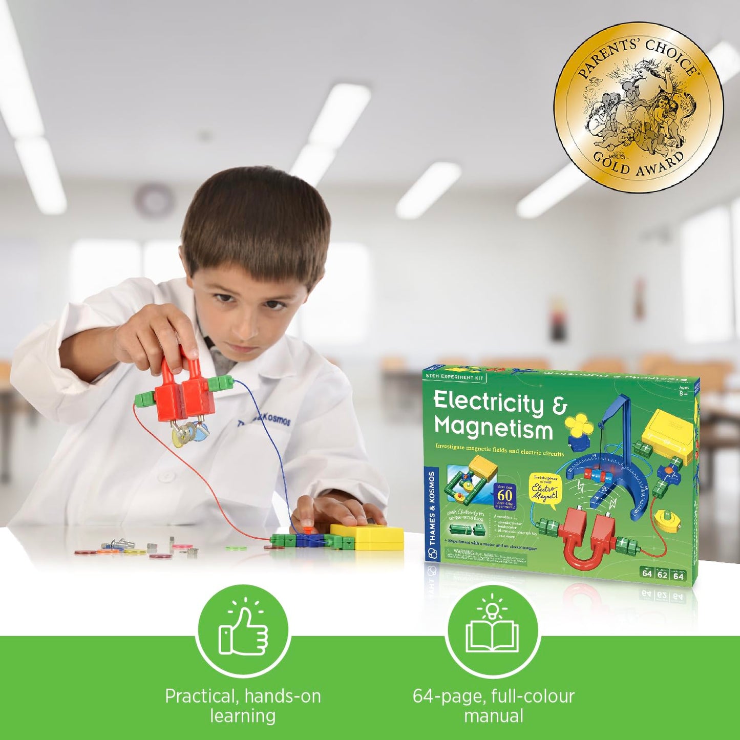Thames & Kosmos Electricity & Magnetism Science Kit | 62 Safe Experiments Investigating Magnetic Fields & Forces for Ages 8+ | Assemble Electric Circuits with Easy Snap-Together Blocks
