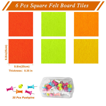 HULAVO Square Felt Cork Bulletin Board Tiles, Self Adhesive DIY Felt Pin Board for Wall 30" x 20" with 35 Pushpins for Office School Home Wall Decor Stickers Memos Photos Display (Gradual Orange)