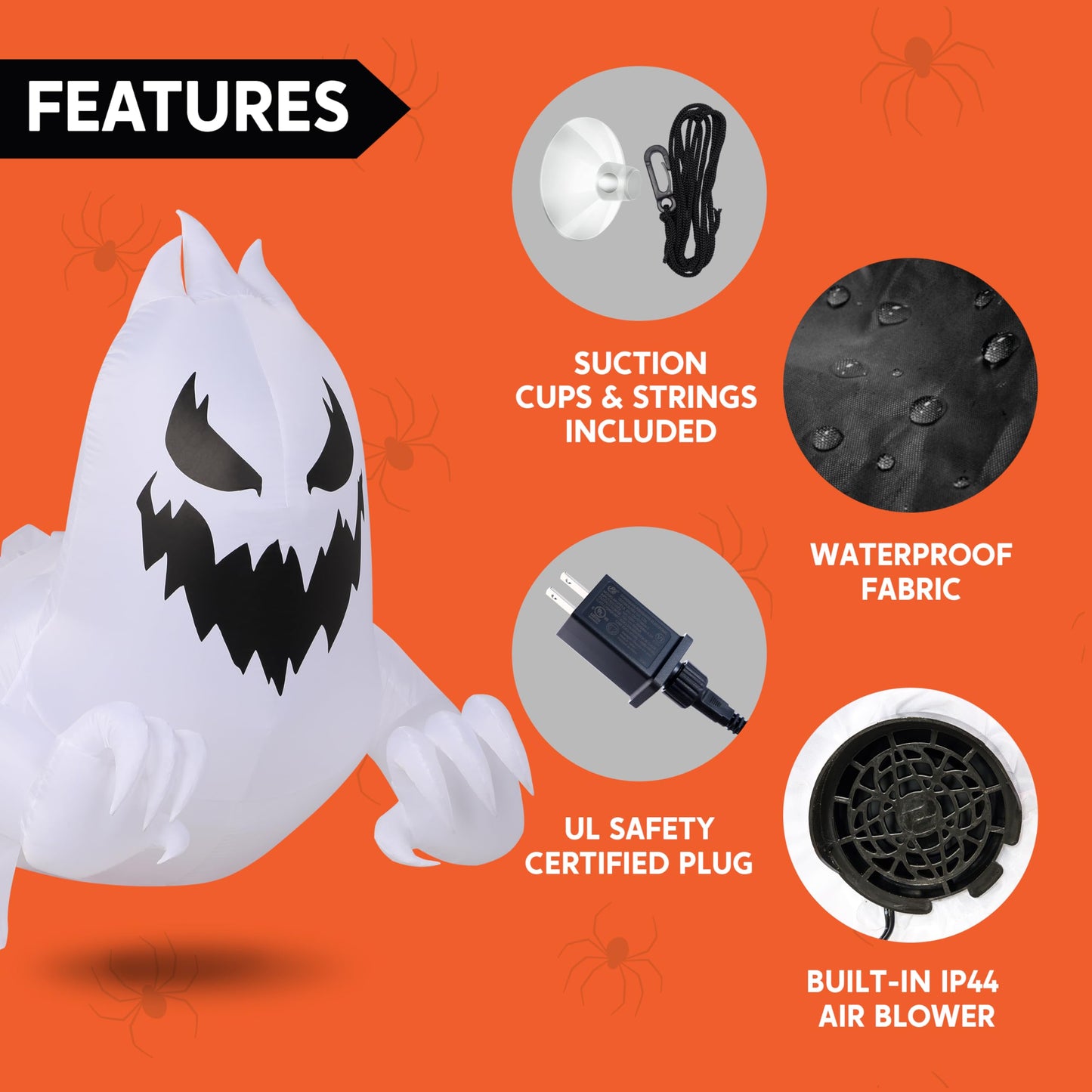 Joiedomi 4.5 FT Halloween Inflatable Scary Ghost Outdoor Decoration, Inflatable Window Breaker Decoration with Rotating Purple LEDs, Blow Up Ghost Halloween Window Decor for Party Garden Yard Decor
