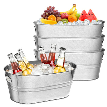 4 Pack Galvanized Tub Ice Bucket, 3 Gallon Large Metal Drink Buckets for Parties & Bars, Beer Beverage Tub with Carry Handles for Champagne, Cocktails, Wine Cooling, Mimosa Supplies