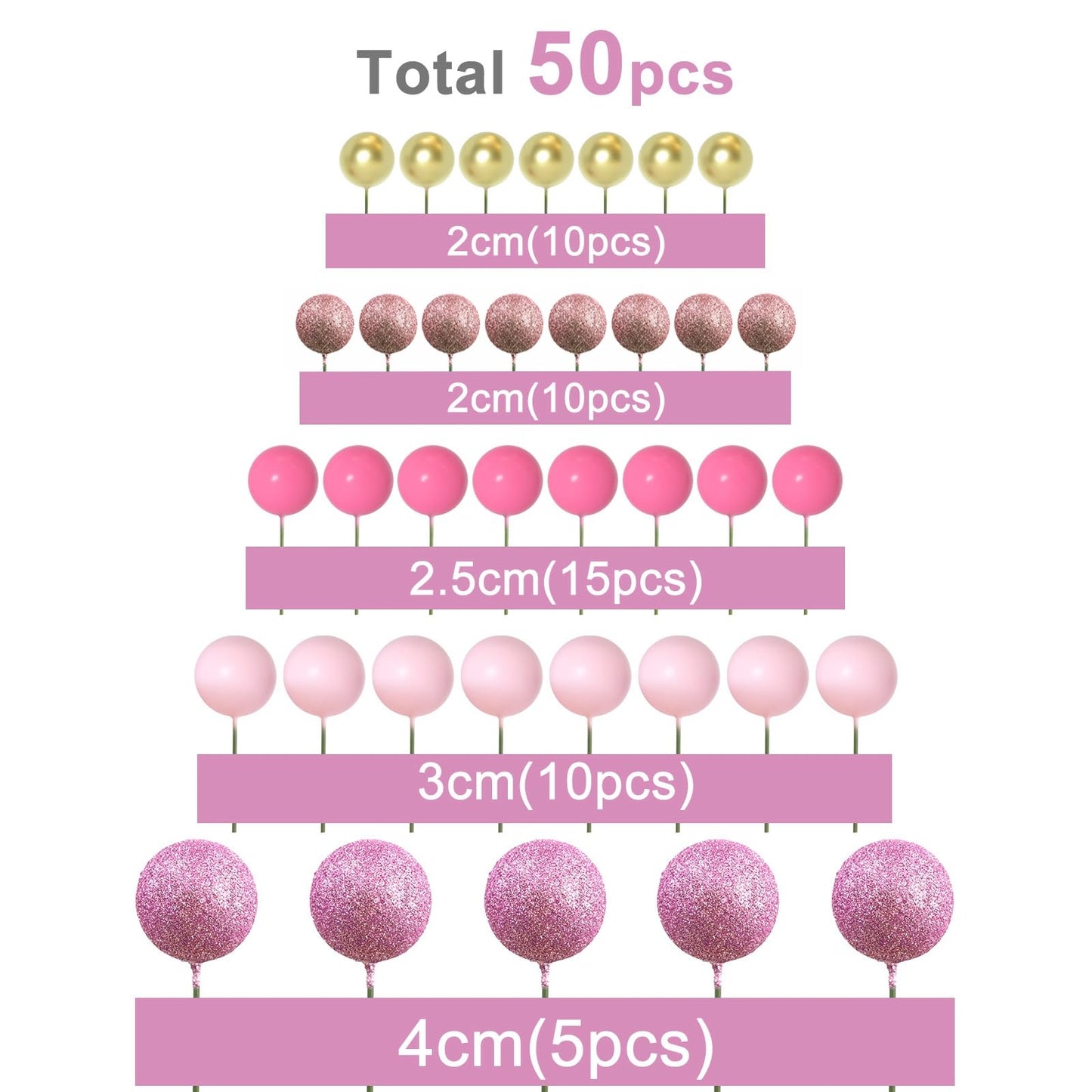 100 Pcs Green and Pink Ball Cake Topper Decorations for Witch Theme Party Birthday Party Cake Decorations