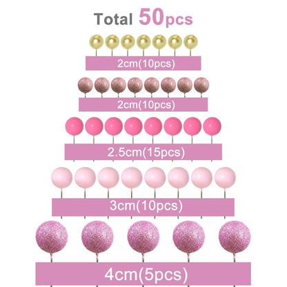 100 Pcs Green and Pink Ball Cake Topper Decorations for Witch Theme Party Birthday Party Cake Decorations