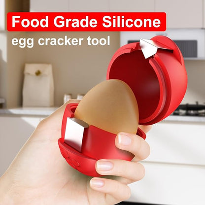 Egg Cracker, Silicone Egg Shell Opener, Cute Egg Shaped Design, Opens Eggs with Ease, A Little Happiness Boost for Your Kitchen (1, Red)