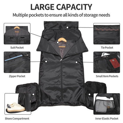 seyfocnia Carry On Garment Bag for Travel, Convertible Travel Garment Bag for Men Women, 2 in 1 Hanging Suitcase Suit Business Travel Bag, Black