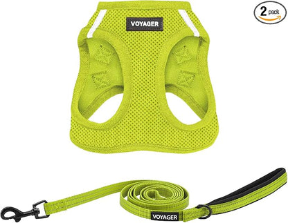 Best Pet Supplies Voyager Step-in Air All Weather Mesh Harness and Reflective Dog 5ft Leash Combo with Neoprene Handle, for Small, Medium and Large Breed Puppies - Lime Green, XXX-Small