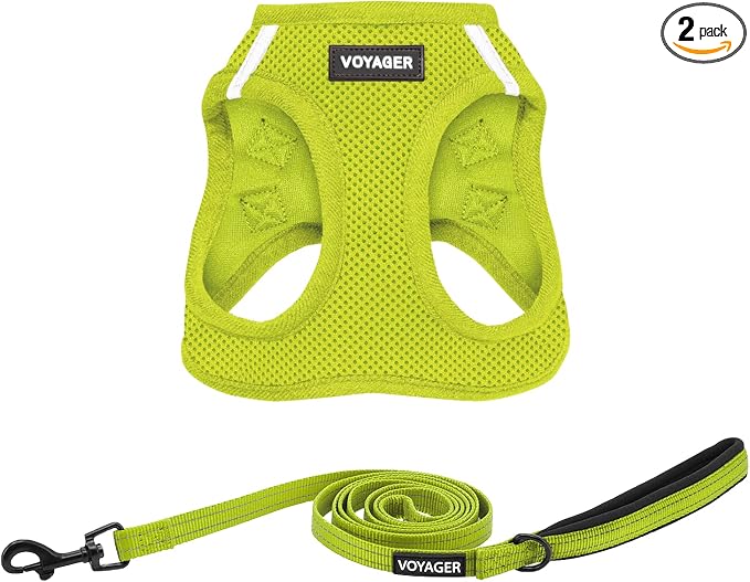 Best Pet Supplies Voyager Step-in Air All Weather Mesh Harness and Reflective Dog 5ft Leash Combo with Neoprene Handle, for Small, Medium and Large Breed Puppies - Lime Green, X-Large