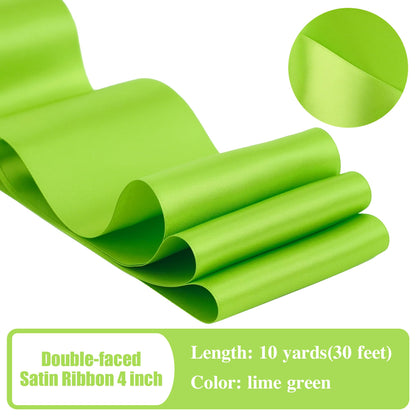HUIHUANG Lime Green Ribbon 4 inch Wide Double-Faced Satin Ribbon for Chair Sashes, Christmas Tree, Large Bows Making, Gift Wrapping, Flower Bouquet, DIY Crafts, Halloween Decor-10 Yards/Roll