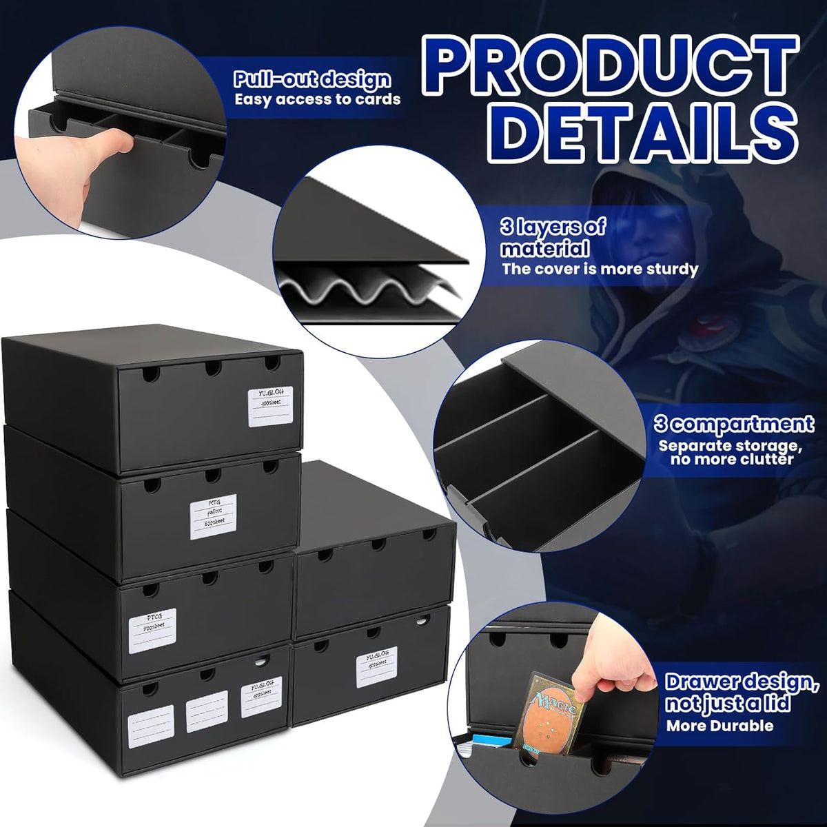 Trading Card Storage Box,18000+ Cardboard Storage Box with 60 Dividers,Label&Tapes for MTG Commander,TCG,PTCG (18000+ Card Box)
