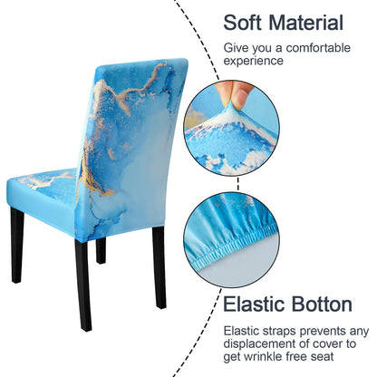 JQinHome Ink Art Painting Chair Covers for Dining Room Set of 6, High Stretch Removable Washable Parsons Chair Slipcover for Home Party Hotel Wedding Ceremony (Blue Marble,6PCS)
