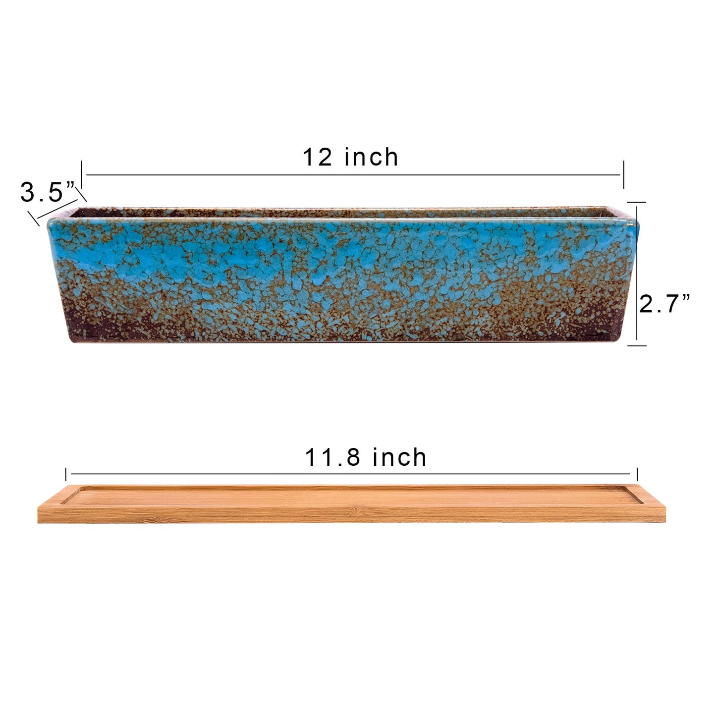 ARTKETTY 2 Pack Succulent Pots - 10''+12'' Succulent Planters with Drainage, Shallow Bonsai Pots with Tray Ceramic Pots for Indoor Plants Large Cactus Flower Plant Bowl