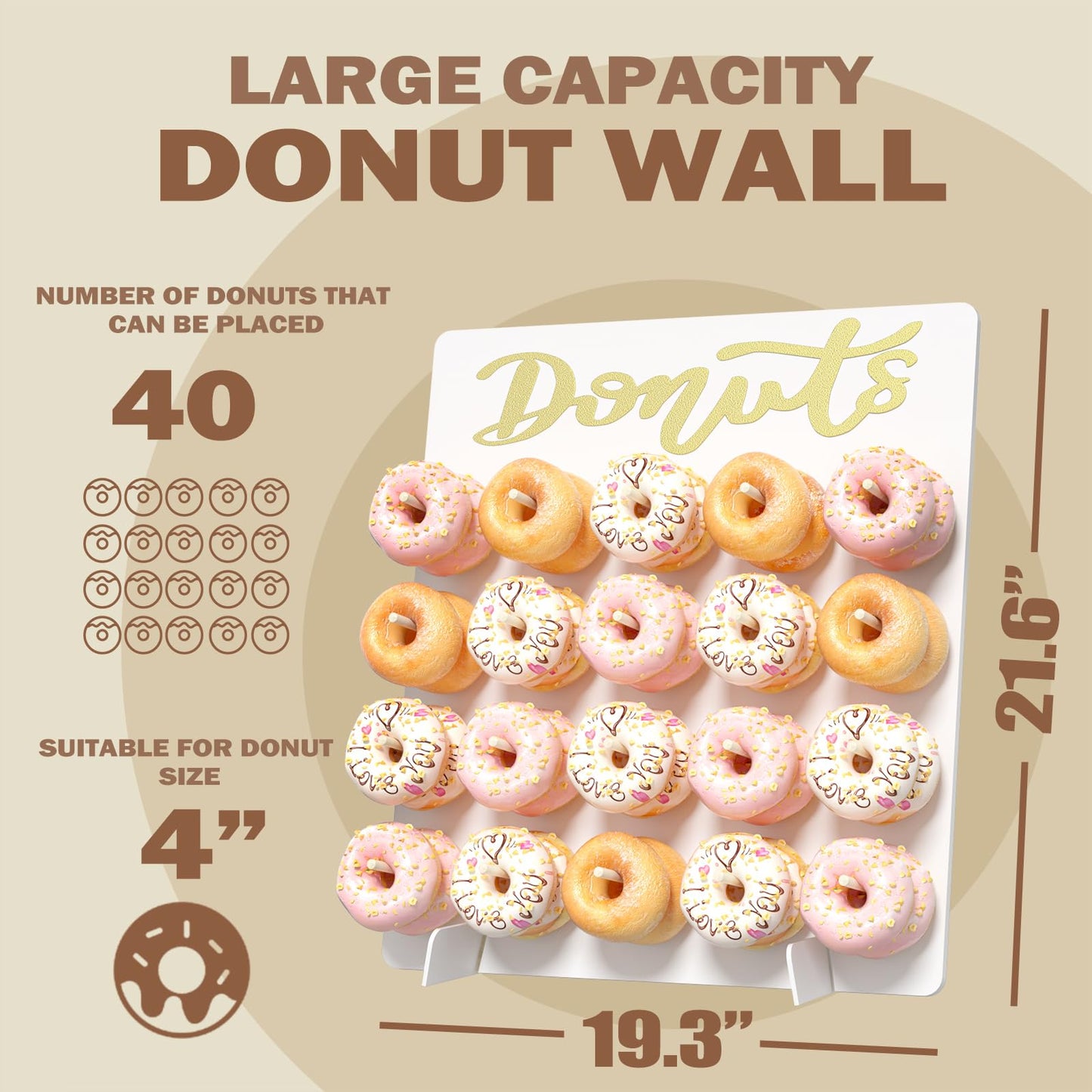 CORTNK Wooden Donut Wall Display Stand, 2PCS Holder for 40 Doughnuts, Board for Grow Up Party, Birthday, Wedding, Baby Shower, Party Decorations (White)
