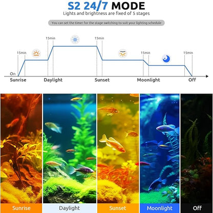 SEAOURA 24/7 LED Aquarium Light for 36-42 Inch Fish Tank, Auto On Off with Timer, 9 Colors, Adjustable Brightness, Daylight Moonlight Mode, Full Spectrum Fish Tank Light for Plants