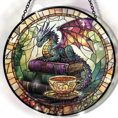 Dragon Decorative Stained Glass Sun Catcher - 7.87 Inch Bookshelf Decoration, Stained Glass Window Hanging Decoration, for Fantasy Lovers, Fantasy Gift for Friends, Family, Classmates