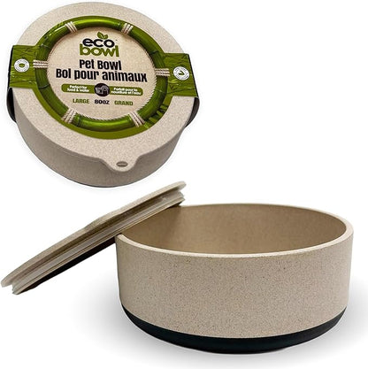 Palz&Co EcoBowl with Lid for Dogs & Cats, 80 oz Gray - Natural Bamboo Pet Bowl with Non-Slip Base, Pet Food and Water Dish, Dishwasher Safe