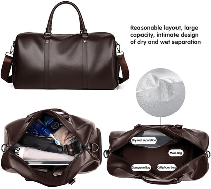 Leather Travel Duffle Bag for Men, Carry On Weekender Overnight Bags for Business Sports Gym (Brown1)
