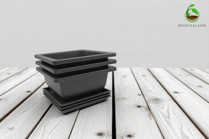 Bonsai Training Containers with Humidity Trays, 6.5 Inch Square Plastic Planter Pots for Garden, 3 Pack for Succulents, Small Flowers and Plants
