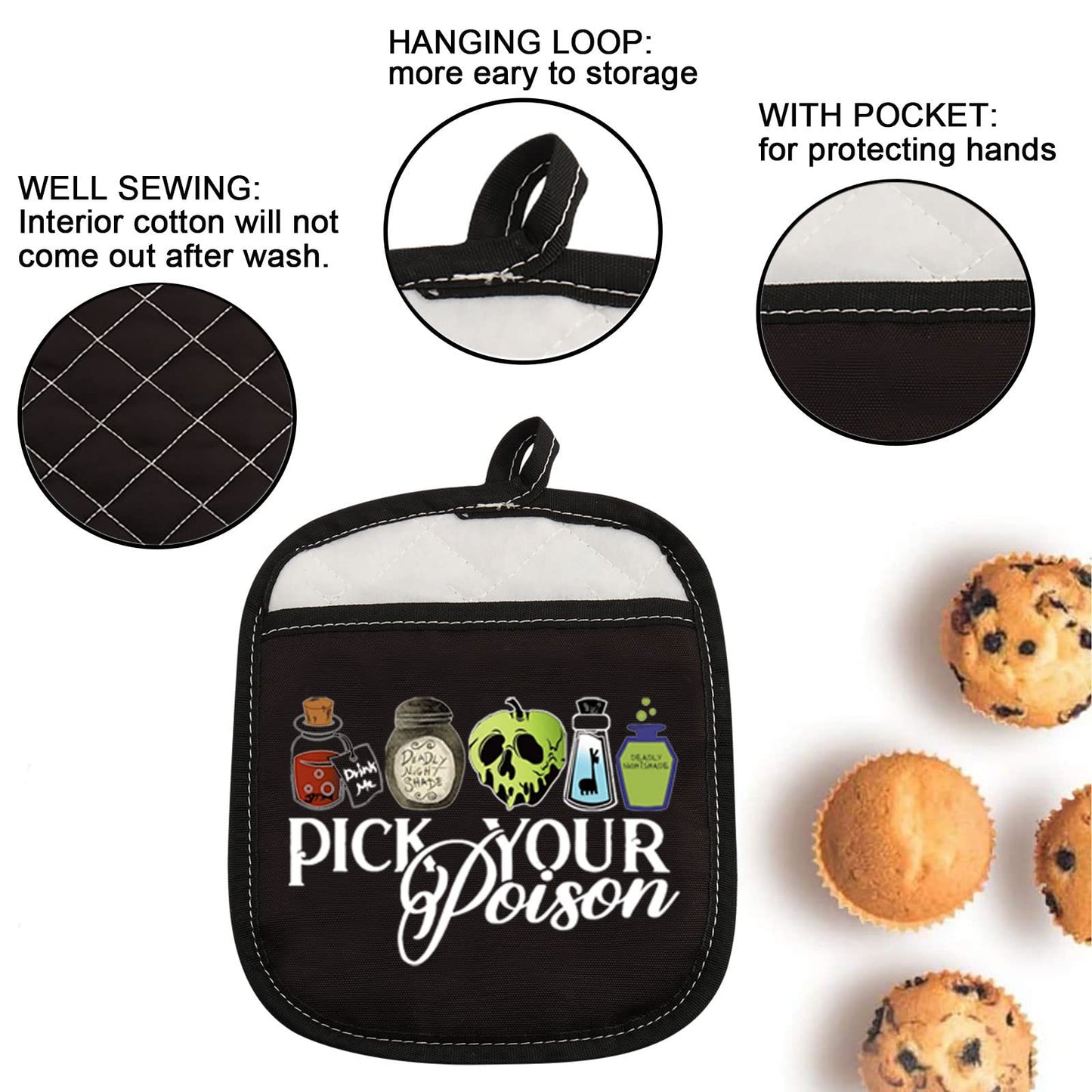 ZJXHPO Halloween Evil Queen Pot Holder Gift Villain Lover Baking Gift Pick Your Poison Oven Mitts Gift Witch Oven Pads Pot Holder (Poison holder)