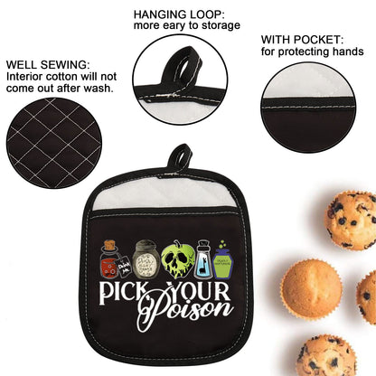ZJXHPO Halloween Evil Queen Pot Holder Gift Villain Lover Baking Gift Pick Your Poison Oven Mitts Gift Witch Oven Pads Pot Holder (Poison holder)