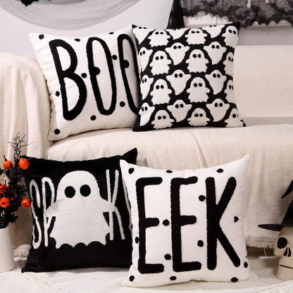 Heirloom Haven Halloween Ghosts Embroidered Throw Pillow Covers Set of 4,Polka Dot Spooky Boo Pillow Case Holiday Farmhouse Cushion Case Decoration for Sofa Couch 18 x 18 Inch