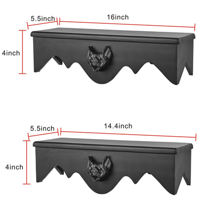 Gothvanity Gothic Bat Floating Shelves 2 Pack - Black Spooky Dark Aesthetic Wall Mounted Storage, Wooden Home Decor for Bedroom Kitchen Bathroom Office