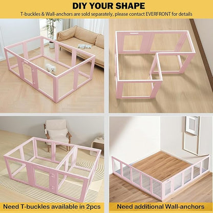 EVERFRONT Clear Acrylic Plastic Dog Playpen - Clear Dog Play Pen - Easy Assemble Acrylic Dog Playpen - Puppy Playpen, Cat Playpen, Small Animal Playpen, Dog Play Pen Indoors (Pink-23.6" H, 12PCS)