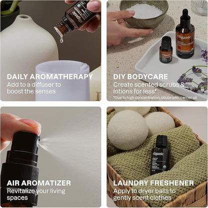 Cliganic Organic Aromatherapy Essential Oils Gift Set (Top 8), 100% Pure - Peppermint, Lavender, Eucalyptus, Tea Tree, Lemongrass, Rosemary, Frankincense & Orange