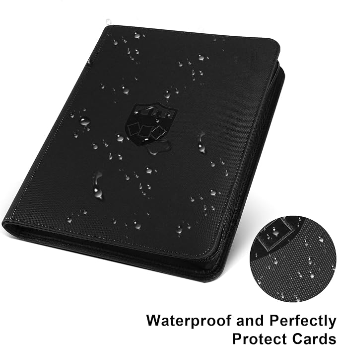 360 Cards Ringless 9-Pocket Side Loading Trading Card Binder, PU Zipper Fixed Page Card Album for TCG Sports Cards, Not Fit Top Loaders (Black)