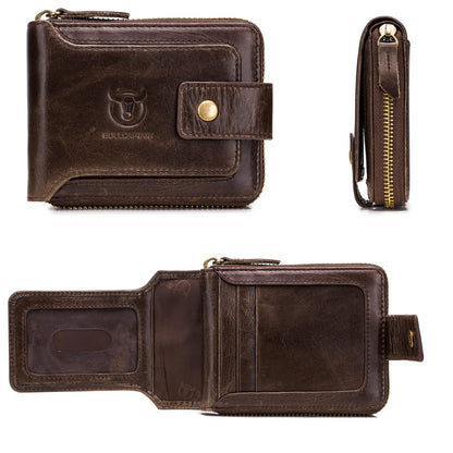 LUKZIJAES Genuine Leather Wallet for Men RFID Blocking Large Capacity Card Case with Zipper ID Window Coin Pocket (#2-Coffee)