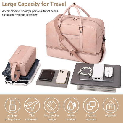 Wogarl Weekender Bag for Women Men Large Overnight Bag Travel Duffel Bag, Pink