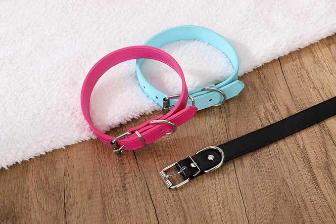 Light Blue Soft Leather Dog Collar for Small,Medium, Large Dog, Comfortable and Adjustable(Wide: 0.95'' for Dog's Neck: 13''~18'', Light Blue, L)