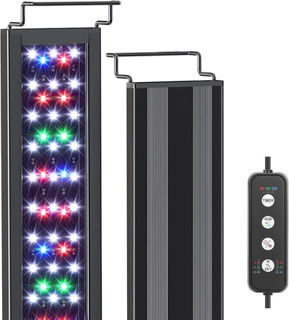 AQQA LED Aquarium Light for Plants, 24/7 Mode Full Spectrum Fish Tank Light with 3 Light Modes, Adjustable Timer/Brightness, Memory Function, Extendable Brackets for Freshwater for 18-24 Inch Tank 18W