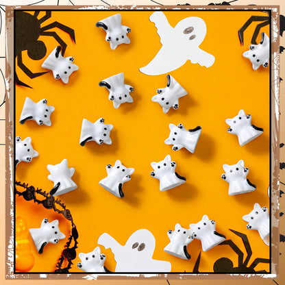 Lineshading 50 Pcs Halloween Mini Cat Ghost Figurines Decor Bulk Cute Ghost Cat Desk Statues 0.98 Inch Cartoon Spooky Figurines for Party Favors Desktop Halloween Decorations Display Ornaments
