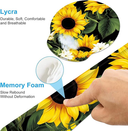 Keyboard Wrist Rest and Mouse Wrist Rest Pad with Cup Coaster,Made of Memory Foam,Ergonomic Support,Easy-Typing and Pain Relief,for Gaming Office Home Computer,Nice Sunflowers Floral