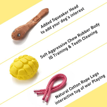 Sedioso Multifunctional Rubber Dog Chew Toy for Middle, Large Dogs - Food Dispensing Puzzle Toy, Aggressive Chewer, Yellow