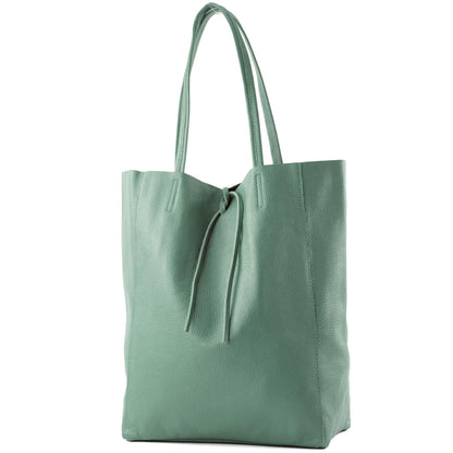 modamoda de T163 Women's Leather Shopper Shoulder Bag Large with Inner Pocket Handmade in Italy, Ocean Grey, L