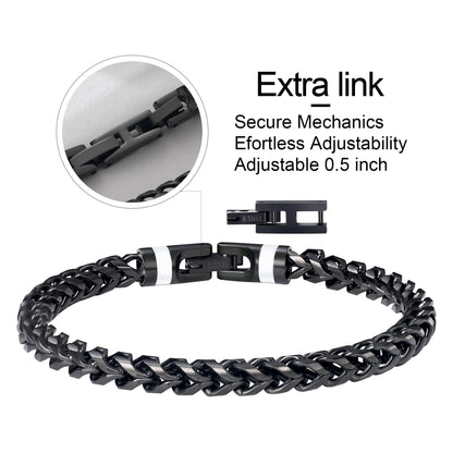 GTMJ 316L Stainless Steel Black Franco Chain Bracelet for men 7.5 Inches