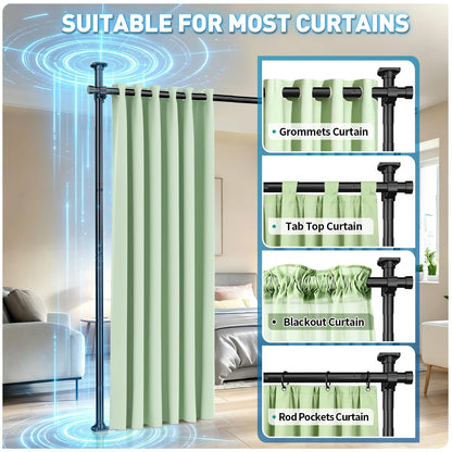 SUNALLY Room Divider Tension Curtain Rod, No Drilling Room Separator for Space Partition, 4-10ft(H) 32-200inch(W) Adjustable Heavy Duty Temporary Wall Divider Floor to Ceiling Tension Rod, Black