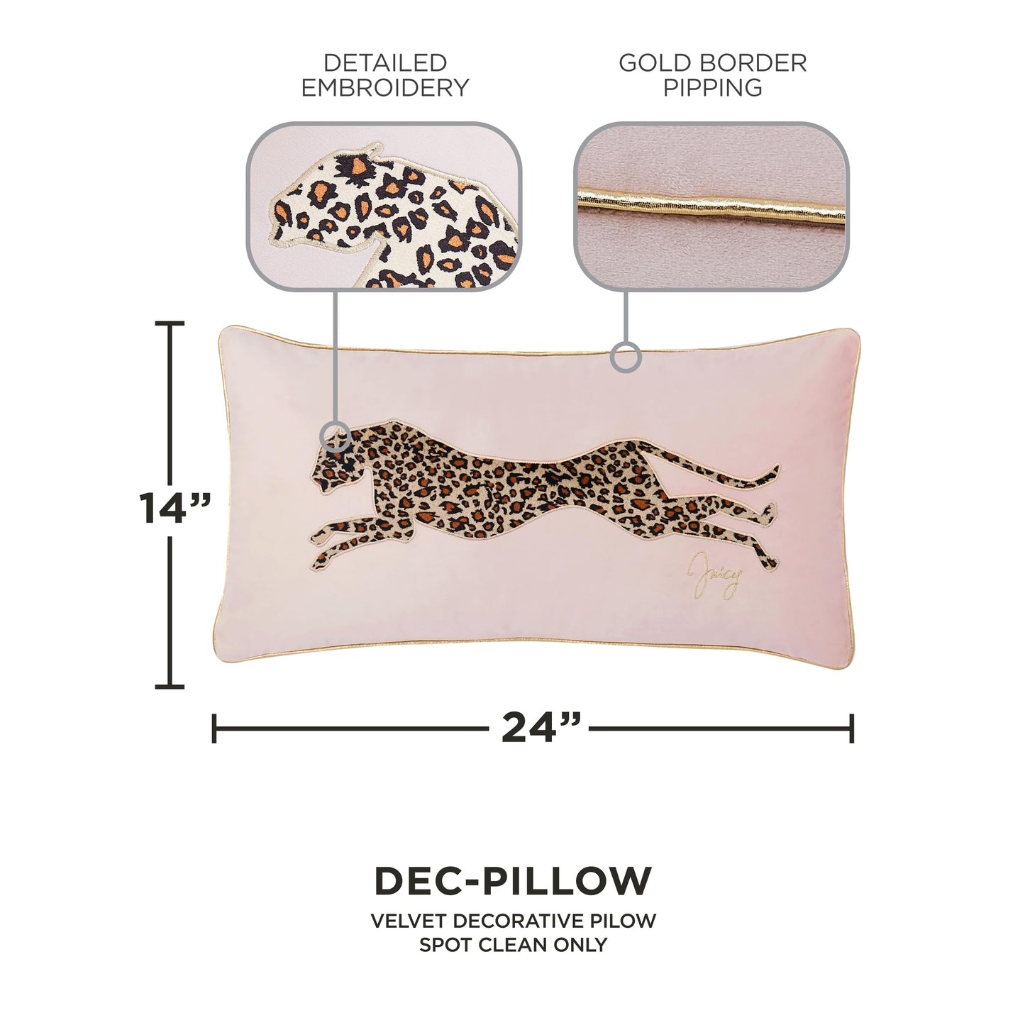 Juicy Couture – Decorative Accent Pillow Velvet Safari Leopard Premium Reversible Throw Pillow Living Room and Bedroom Décor Measures 14" x 24" Cheetah on White