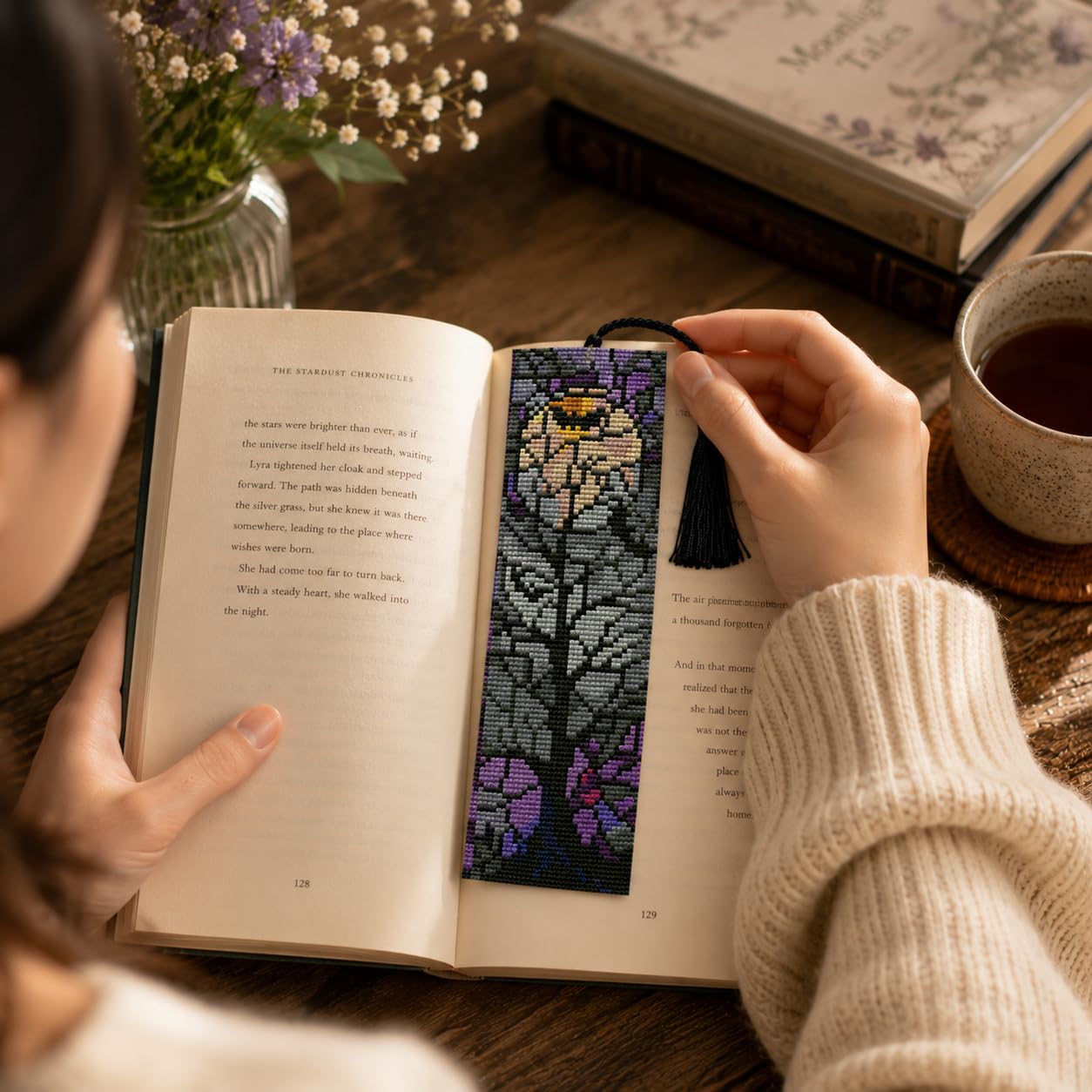 NEGEKFKX 5 Pcs Halloween Cross Stitch Bookmark Kit for Adult Beginners,Witch Stitch Kits 14 CT DIY Cross Stitch Kits Adult Stamped Bookmark Embroidery Bookmarks Kit
