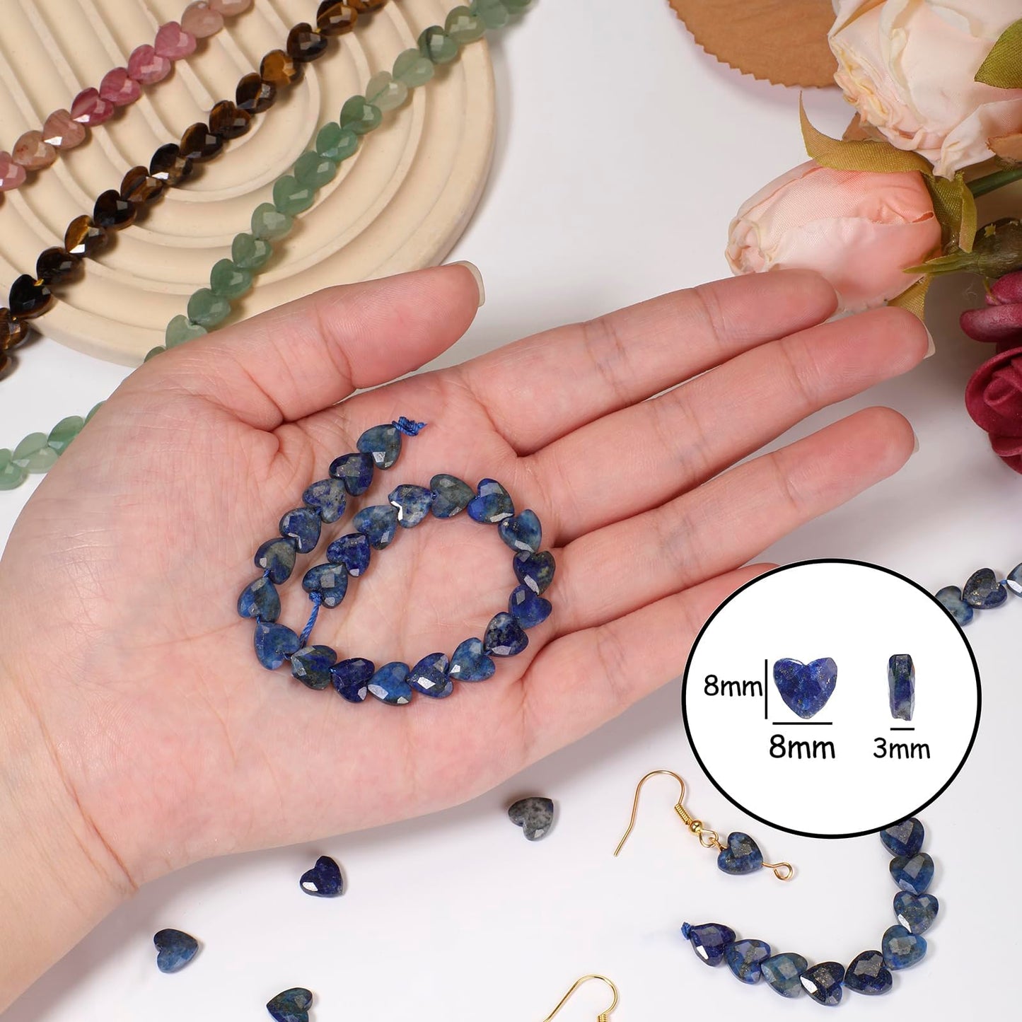 Nitopupu 22pcs Faceted Heart Stone Beads Natural Crazy Lace Agate Bead 8mm Crystals and Healing Stones for Jewelry Making Supplies,Friendship Bracelet Kit,Love Gifts