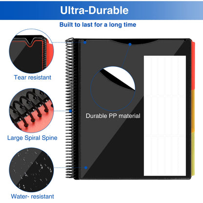 Forvencer 24 Pocket Project Organizer, 1/3-cut Tab Binder Organizer with Sticky Labels, Multi Pocket Folder with Zipper Pouch, Folder Binder Spiral Pocket Notebook, Office Supplies
