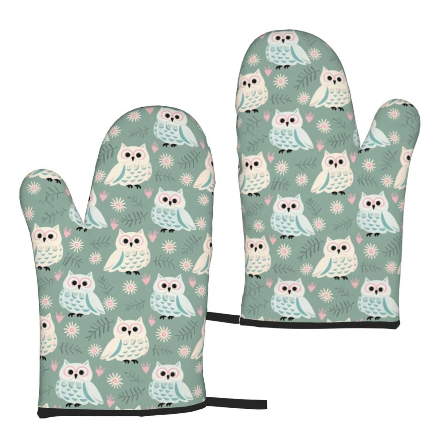 Owl Oven Mitts of 2 Pack, Funny Kitchen Gloves Heat Resistant Non-Slip Kitchen Mitts for Cooking Baking Grilling
