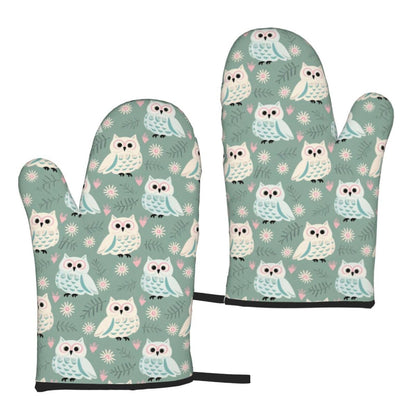 Owl Oven Mitts of 2 Pack, Funny Kitchen Gloves Heat Resistant Non-Slip Kitchen Mitts for Cooking Baking Grilling