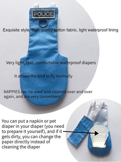 Bird Clothes Parrot Diapers Flight Suits, Reusable Waterproof Diapers for Pet Birds (3XL)