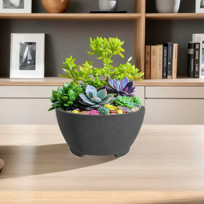 TINYVISTA 8.26” Gray Ceramic Bonsai Pot with Drainage Holes - Large Unglazed Clay Planter for Ficus Trees, Succulents & Indoor Plants, 4" Deep Round