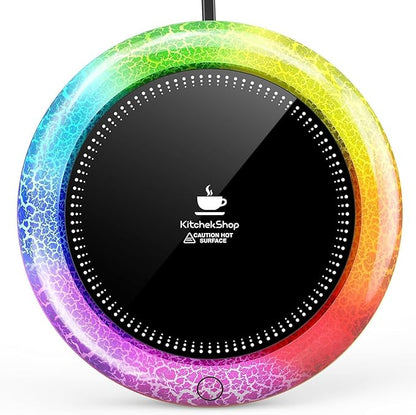Coffee Mug Warmer with 7 LED Color Lights – Fast Heating & High Temp, Auto On/Off Gravity Sensor, Smart Electric Beverage Warmer for Coffee, Tea & More, Desk & Home Use(White)