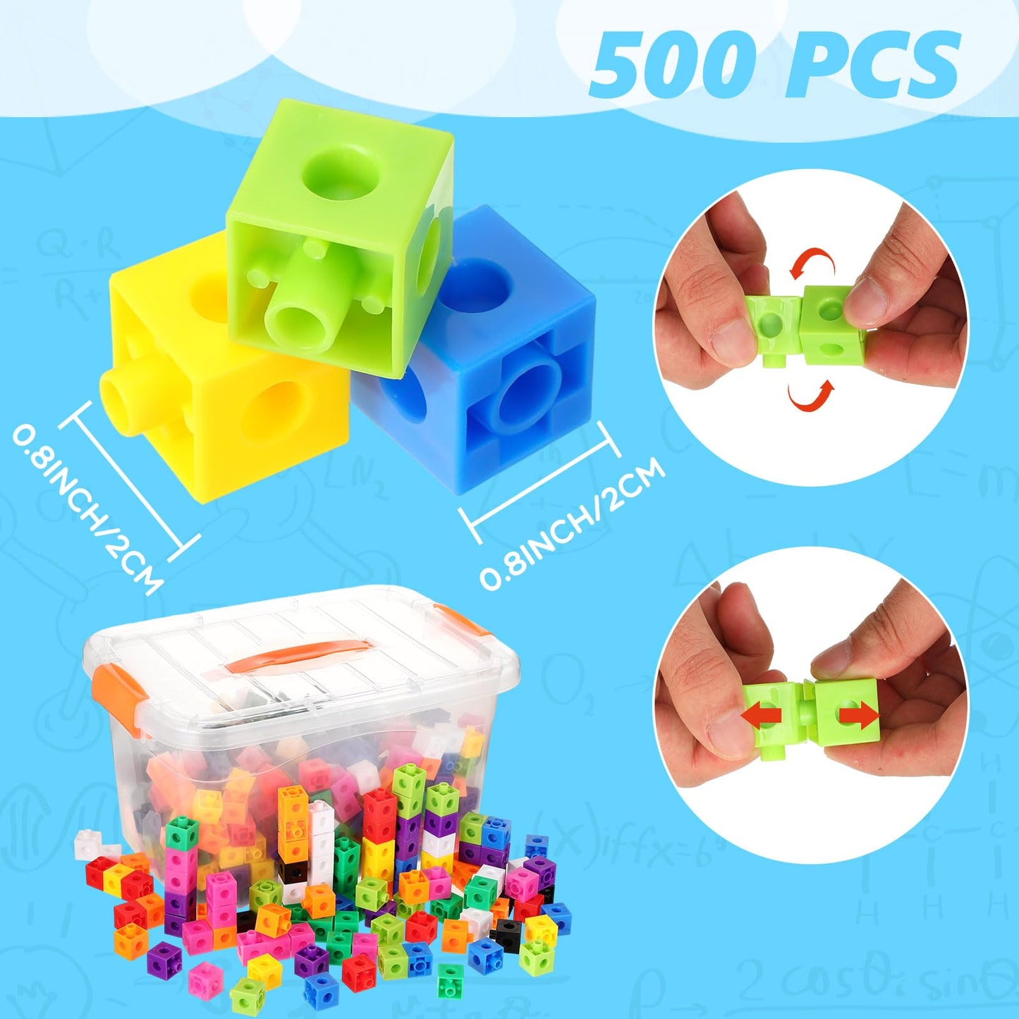 Jenaai 500 Pcs Math Learning Linking Cube with Storage Container Counting Cubes, Colorful Plastic Counting Blocks, Manipulatives Classroom Learning Supplies for Educational(Orange)