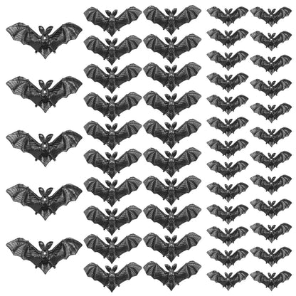 Saktopdeco 50 PCS Black Hanging Bats Plastic 3D Halloween Bat Party Ornament for April Fool's Haunted House Decorations